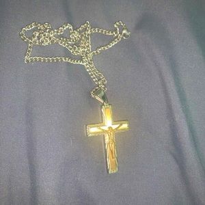 16” Christian Cross Chain Necklace - Gold & Silver Design - Jesus Necklace